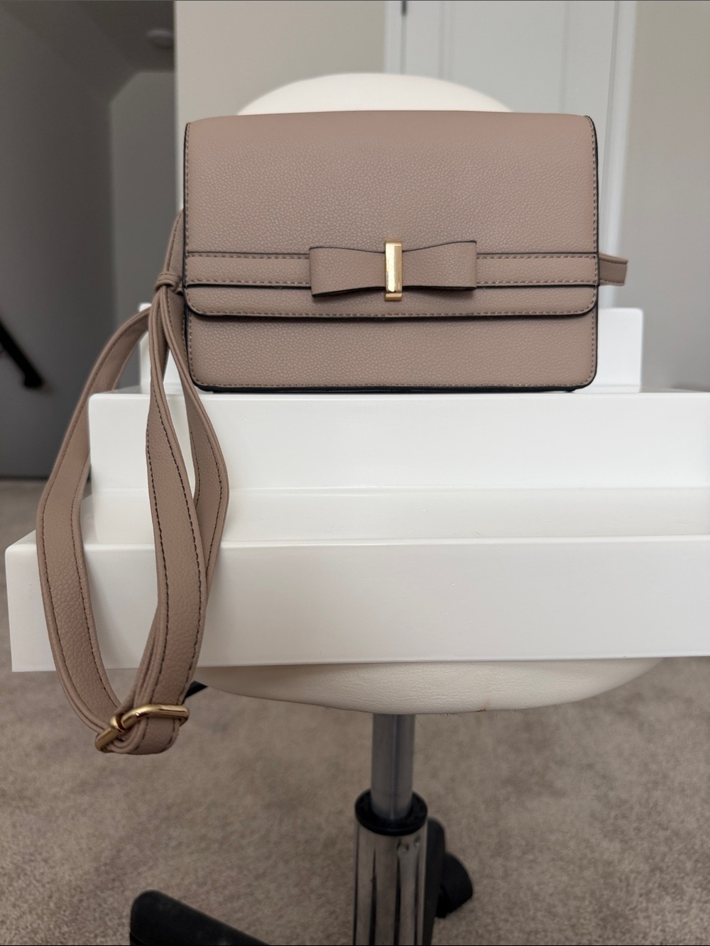Taupe Crossbody Bag with Bow Accent - Women's Shoulder Bag